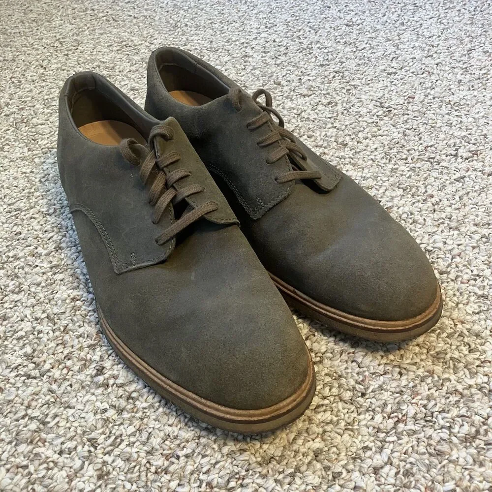 Clarks Mens Lace Up Shoes Size 12 M Gray Suede Oxford Work Office Comfort Classy